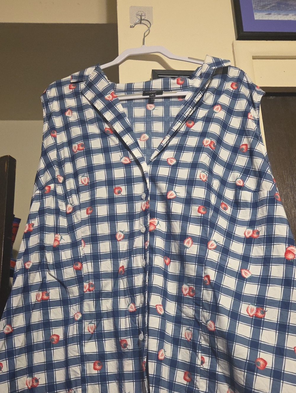 torrid Blue and White Plaid Button-Down with Red Floral Motif